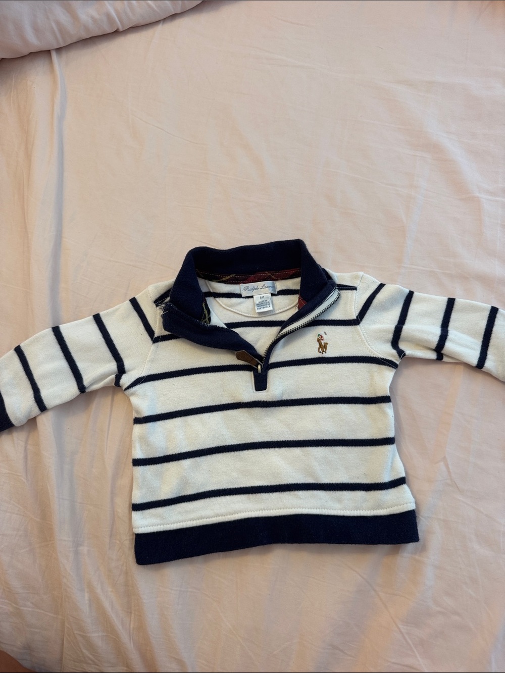 Ralph Lauren Navy and White Striped Half-Zip Sweater